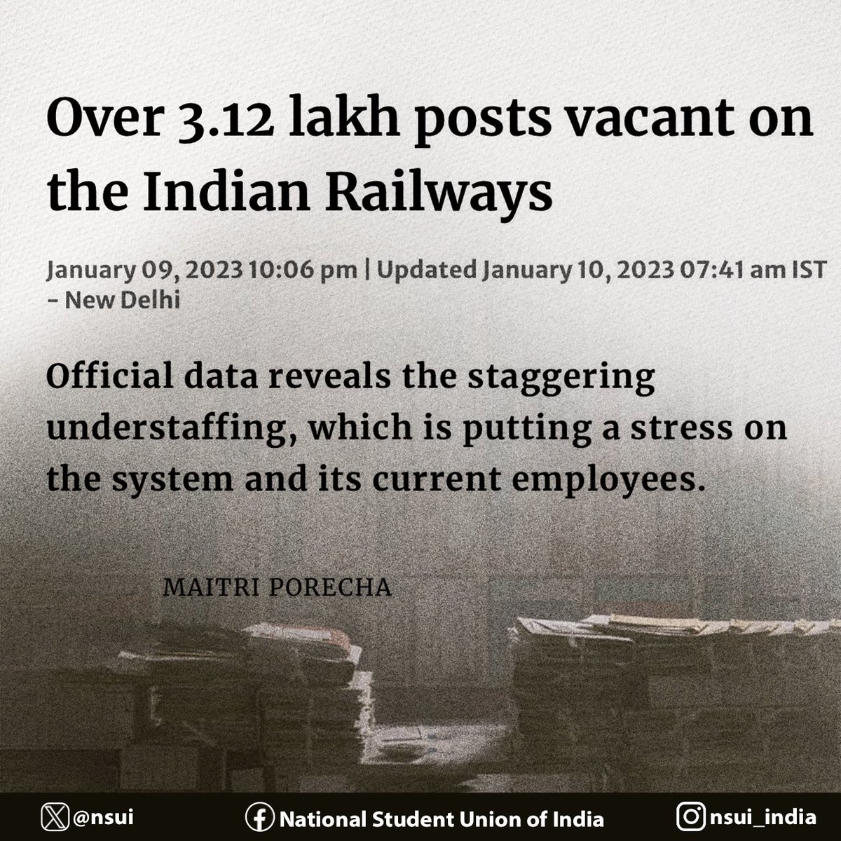 Youth Unemployment on Rise but 
3.12 Lakh posts Vacant in Indian Railways

#IncreaseRailwayALPVacancy