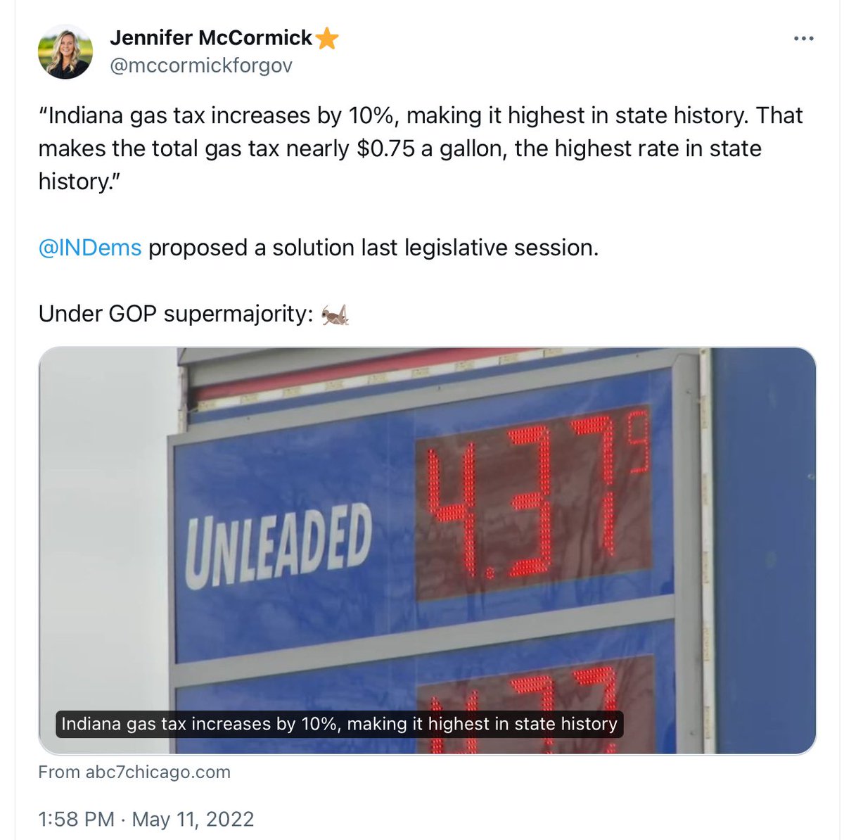 @TheWilsonsIN @mccormickforgov @MomsDemand In just a quick Google search I was able to find tweets regarding the gas tax. I’ve also seen tweets regarding environmental issues, education, safety, & women’s rights. If you’re paying attention that points to more than 1 or 2 issues. Stop with the parroting of talking points.