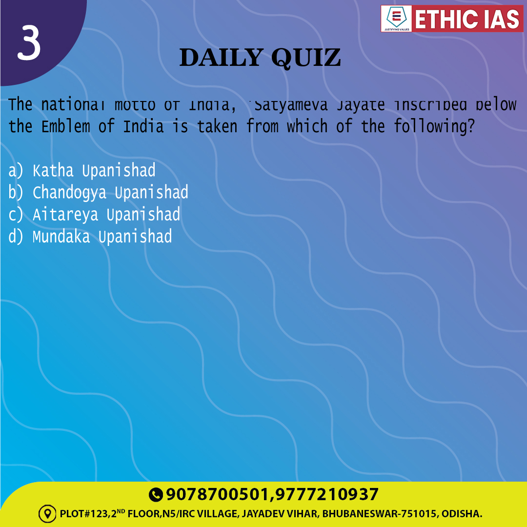 Ethic_IAS's tweet photo. Daily Quiz  3
#oas #ocs #OPSC #ias #IAS2023 #upsc #upsc2023 #CivilServicesExam #currentaffairs2023 #dailynews https://t.co/s9LFrI5Kr6