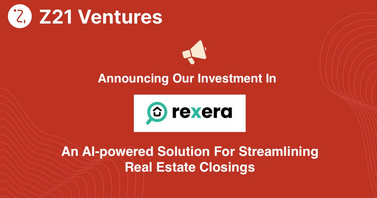 Z21Ventures's tweet photo. Announcing Z21 Ventures investment in Rexera (formerly InspectHOA), an AI-powered solution for streamlining real estate closings. https://t.co/y7caStcmYr
@WeAreRexera https://t.co/n3V7H092bw
