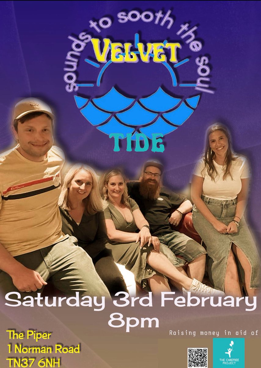 Check out this Fundraising event hosted by local music band Velvet Tide 🎙🎵🎸 📍 The Piper, 1 Norman Road, St Leonards 📅 Saturday 3rd February 2024 🕘 8pm Raising vital funds for childrens wellbeing sessions under The Carefree Project. #community #wellbeing #charity