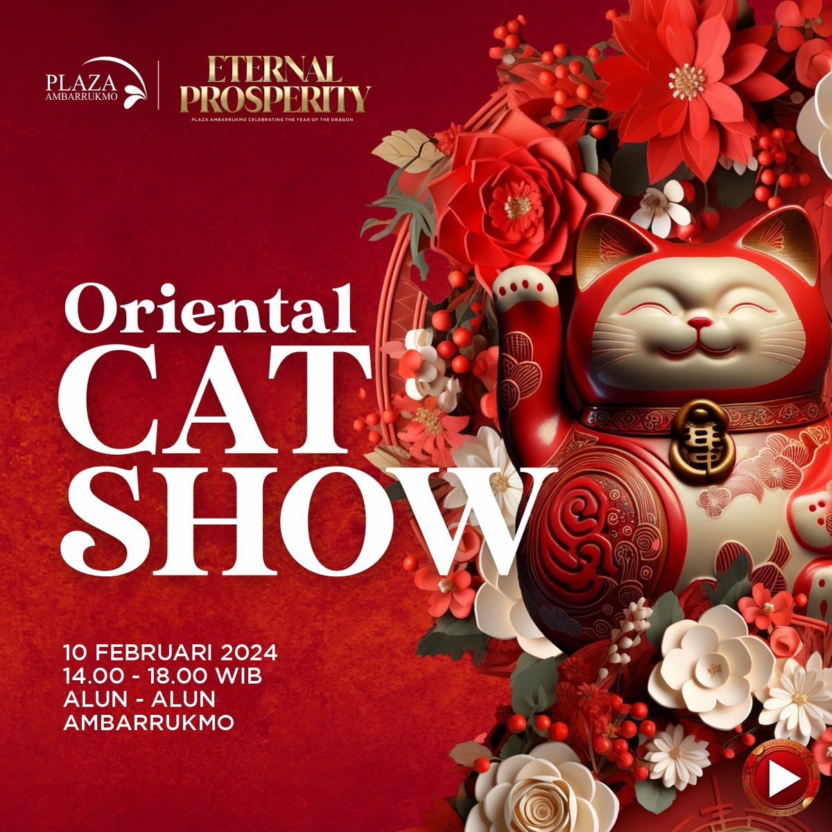 ORIENTAL CAT SHOW🐈
Cat lovers mana suaranya⁉️jangan sampai kelewatan untuk daftarkan kucing kesayangan anda dengan kategori fun garden party cat show🐱 bakal banyak fun games serta full doorprize🤩
🗓 10 Februari 2024
⏰ 14.00 - 18.00 WIB
📍Alun-Alun Ambarrukmo 
CP0856 4324 2080