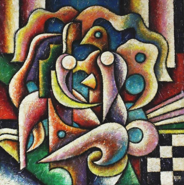 reshart's tweet photo. -- Colorful  musical  composition  # 16-- mixed  media on  canvas  98x95cm. https://t.co/DKiiWKs2Sf