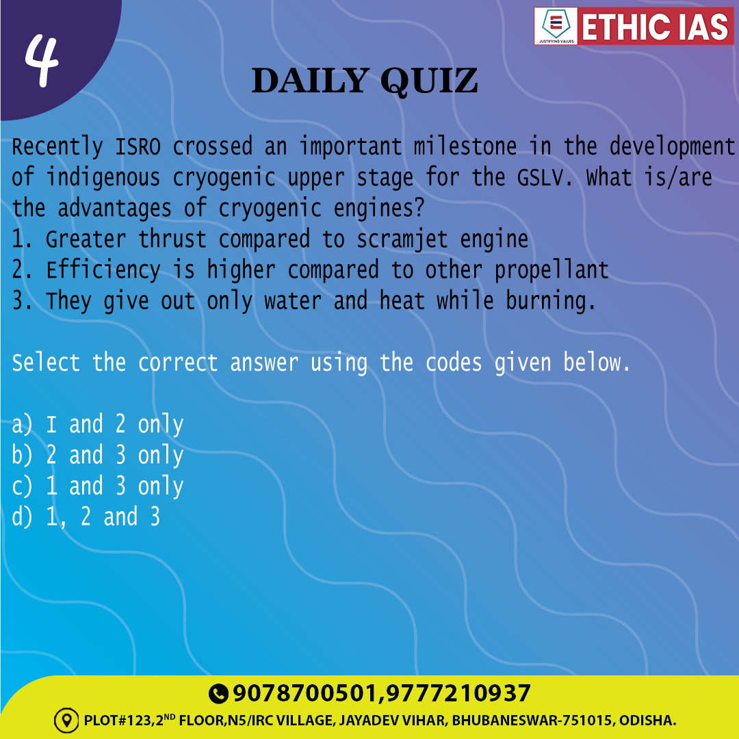 Ethic_IAS's tweet photo. Daily Quiz  4
#oas #ocs #OPSC #ias #IAS2023 #upsc #upsc2023 #CivilServicesExam #currentaffairs2023 #dailynews https://t.co/dHlA0pA9or