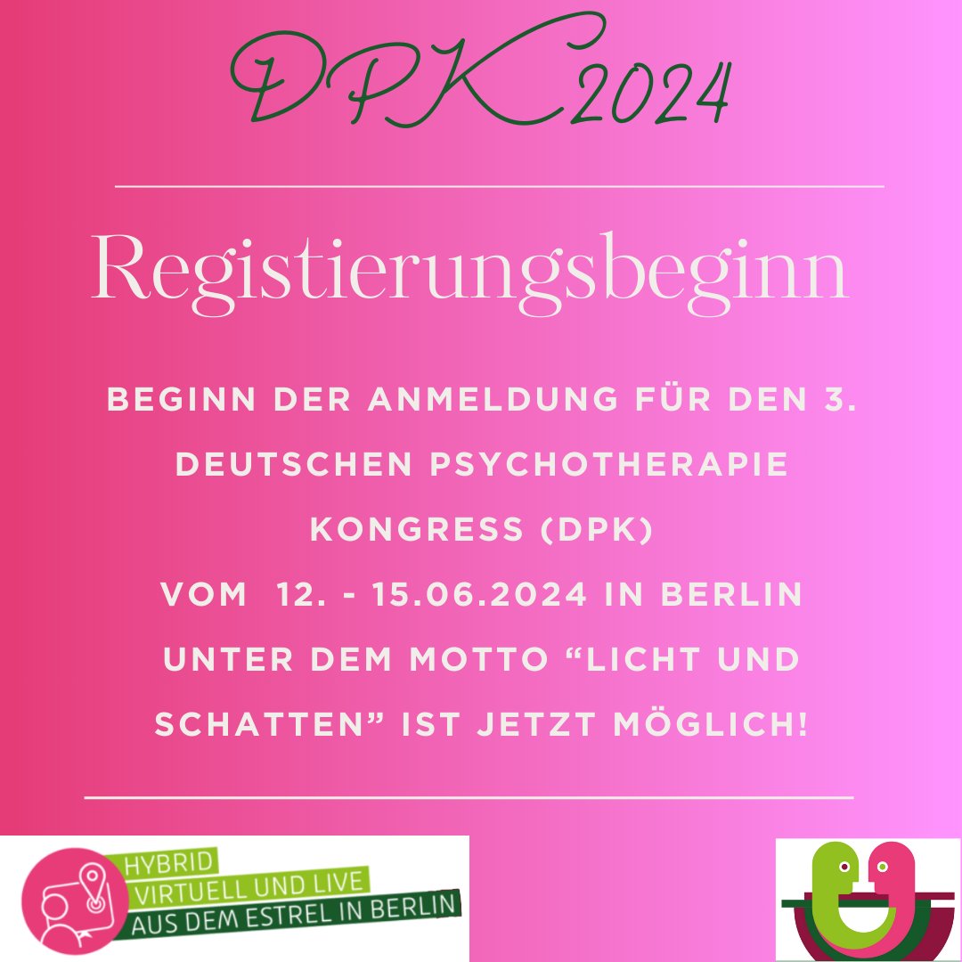 Schnell sein lohnt sich - Frühbucherrabatt bis zum 31.03. Link zur Registrierung: deutscher-psychotherapie-kongress.de/registrierung-… In Kooperation mit der @dptv_bund! #dpk2024 #deutscherpsychotherapiekongress2024 #deutscherpsychotherapiekongress #lichtundschatten