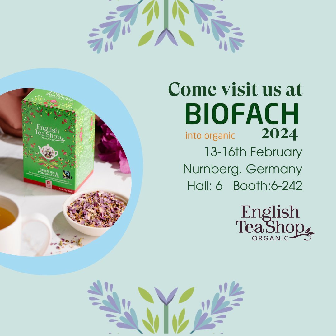 We’re happy to announce that we’ll be at Biofach from the 13th to the 16th of February. We’ll be located in Hall 6 Booth 6-242. Come meet our team and check out the wonderful selection of organic teas. Please contact us for passes and we can’t wait to meet you! #biofach2024