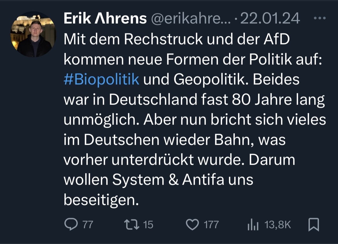 AndreasHerz (@andrshrz) on Twitter photo Laut AZ soll es bei Augsburg Treffen mit #Sellner und den AfD-Abgeordneten Halemba und Schmid gegeben haben. Laut Sellner auch dabei: Erik Ahrens. Der postete zuletzt, dass mit AfD „Biopolitik“ aufkomme. Das sei „fast 80 Jahre lang unmöglich“ gewesen.  <a href="/BR24/">BR24</a> 👇🏻 Laut AZ soll es bei Augsburg Treffen mit #Sellner und den AfD-Abgeordneten Halemba und Schmid gegeben haben. Laut Sellner auch dabei: Erik Ahrens. Der postete zuletzt, dass mit AfD „Biopolitik“ aufkomme. Das sei „fast 80 Jahre lang unmöglich“ gewesen.  <a href="/BR24/">BR24</a> 👇🏻