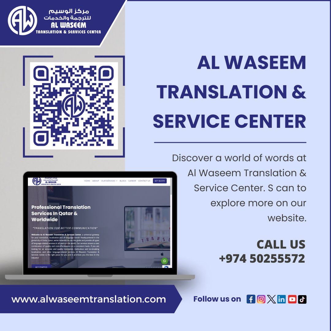 AlwaseemC's tweet image. Explore language excellence at Al Waseem Translation &amp;amp; Service Center! Scan to discover more on our website.

#arabiclanguagelearning #QuranicStudies #alwaseemtranslation