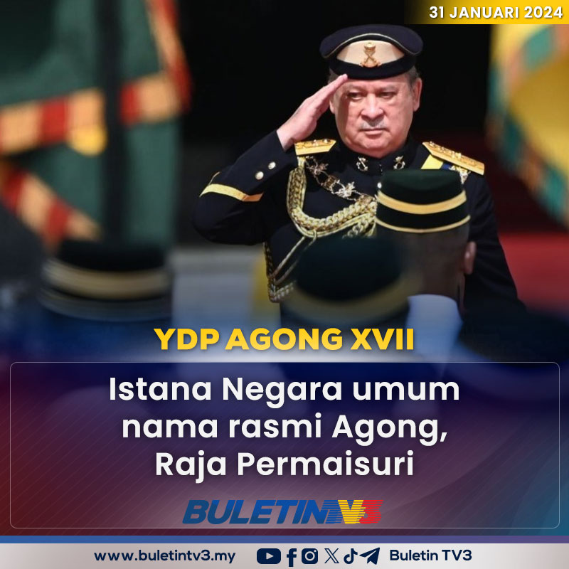 BuletinTV3's tweet photo. YDP AGONG XVII | Penggunaan nama rasmi bagi Yang di-Pertuan Agong ialah Kebawah Duli Yang Maha Mulia Seri Paduka Baginda Yang di-Pertuan Agong Sultan Ibrahim, manakala Raja Permaisuri Agong ialah Kebawah Duli Yang Maha Mulia Seri Paduka Baginda Raja Permaisuri Agong Raja Zarith Sofiah.

Foto: Jabatan Penerangan Malaysia