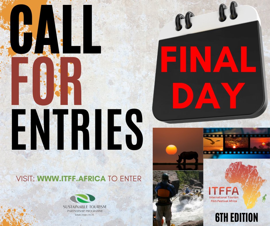 _ITFFA's tweet photo. 📣LAST DAY - CALL FOR ENTRIES 2024!📣
The International Tourism Film Festival Africa wants your submissions.
🔰Entry is FREE
🔰Entries close 31 January 2024
🔰Register: https://t.co/PEM8hYTG3l
#TourismFilmFestival #films #film #stpp #africa #marketing #itffa #filmfestival #media https://t.co/HnJrgvKSGi