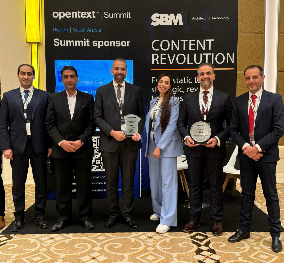SBMsaudi's tweet image. We are honored to be awarded the &quot;Content/DX Partner of the Year&quot; and proud to be the summit sponsor at the #OpenText Summit in Saudi Arabia. #SBM is dedicated to revolutionizing your business and shaping the future of digital transformation.

#AwardWinning #Leadership #DX