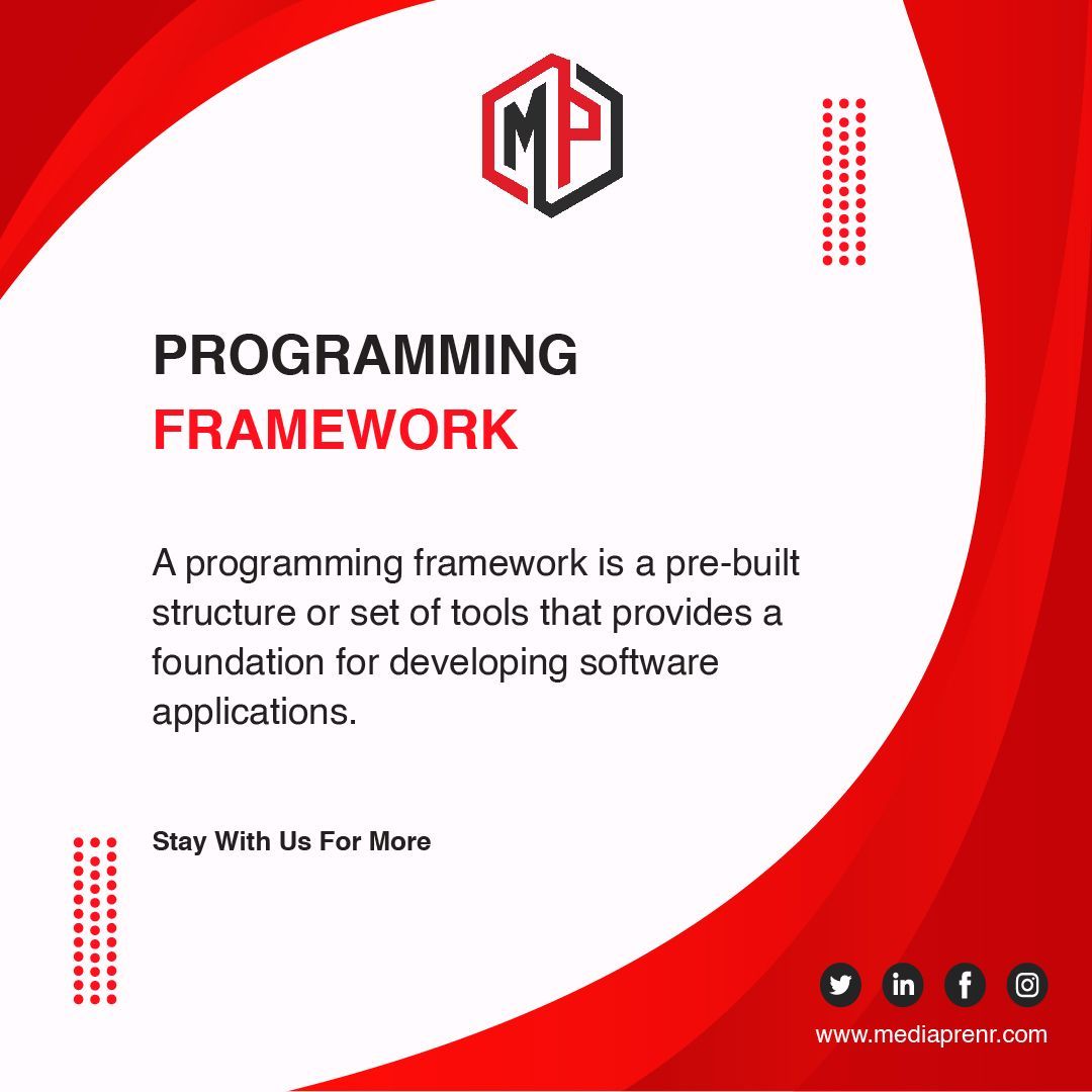 MPrenr's tweet image. Programming Framework
A programming framework is a pre-built structure or set of tools that provides a foundation for developing software applications.
Stay With Us For More!
#ProgrammingFrameworks #WebDevelopment #CodeDevelopment #TechStack #FrameworksInTech #CodingLife