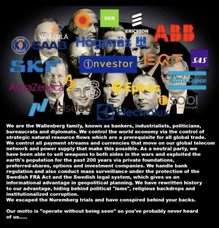 SERENDIPITY 🙏🏽 (@snaptwiceontw) on Twitter photo <a href="/PeterCyberdyne/">Peter Human Cyborg 2.0🇸🇪🇺🇲</a> Absolutely on point 💯! They hide until we bring them to light.
The #Wallenberg family dominates and controls all our communication systems, including past elections!
They know what happens and where. They can infiltrate any government because they own them. They control all <a href="/PeterCyberdyne/">Peter Human Cyborg 2.0🇸🇪🇺🇲</a> Absolutely on point 💯! They hide until we bring them to light.
The #Wallenberg family dominates and controls all our communication systems, including past elections!
They know what happens and where. They can infiltrate any government because they own them. They control all