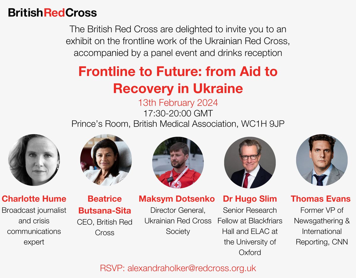 Join @BritishRedCross on Tues 13th Feb in London for a photography exhibition & panel event followed by a drinks reception, examining the case for continuing to consider #Ukraine a critical #humanitarian context, and the future of Ukraine’s recovery. RSVP via the email below 👇