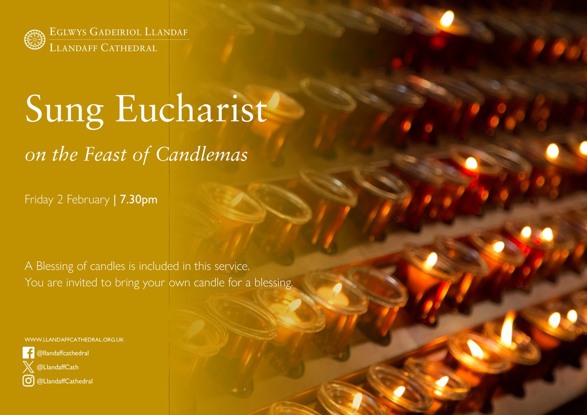 This Friday we celebrate the Feast of Candlemas with a Eucharist at 7.30pm. Join us in the Cathedral or on our YouTube channel as we welcome visiting preacher @RevFrEdward