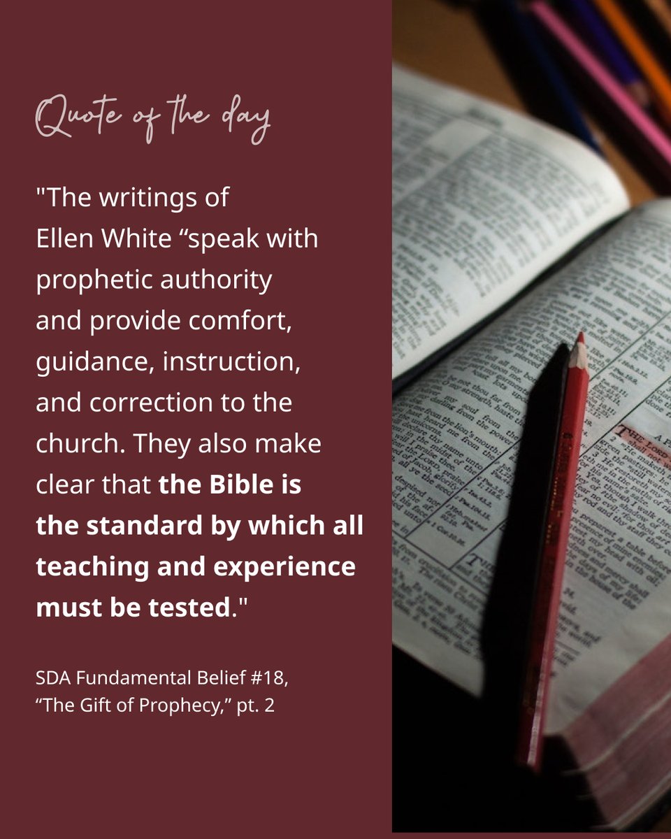 pastortedwilson's tweet photo. We believe the writings of Ellen White “speak with prophetic authority” and accept the Bible as the ultimate standard and authority. https://t.co/SZKPGmCdTo