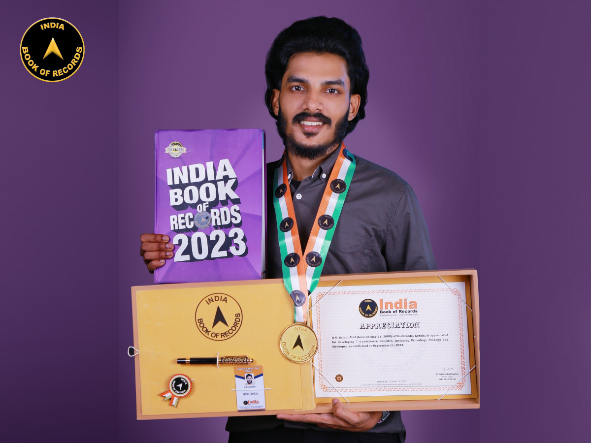 N.V. Sainul Abid of Kozhikode, Kerala, is appreciated for developing 7 e-commerce websites, including Pricedrop, Srshopy and Myshopee.

#indiabookofrecords #kozhikode #kerala #pricedrop #srshopy #myshopee #records #recordholders #ibr

Read At: indiabookofrecords.in/n-v-sainul-abi…