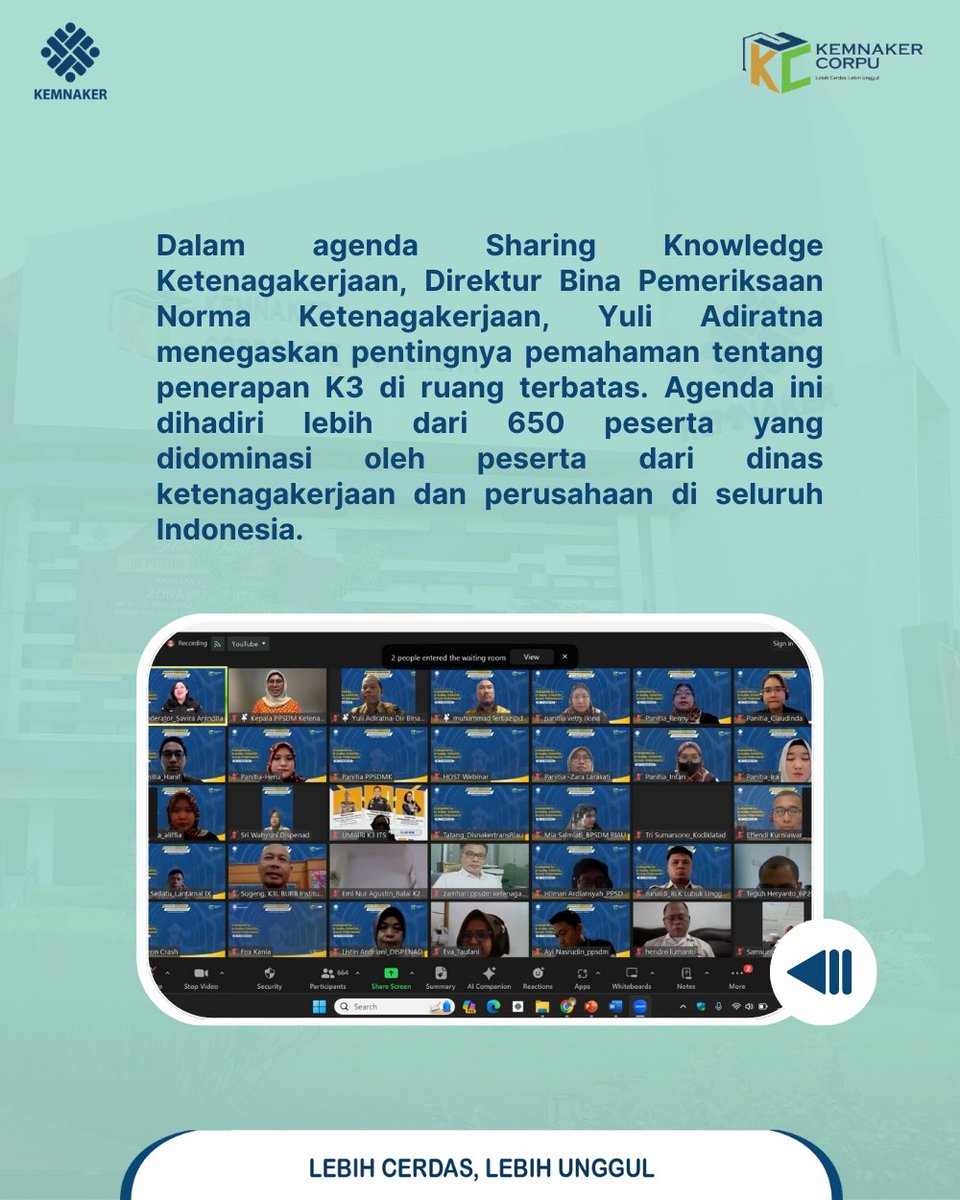 ppsdm_naker's tweet photo. Alhamdulillah, agenda Sharing Knowledge Ketenagakerjaan pertama tahun 2024 berjalan dengan baik. Terima kasih untuk ratusan #SahabatCorpu yang ikut bergabung dan memeriahkan acara ini. https://t.co/HNkSxH76br