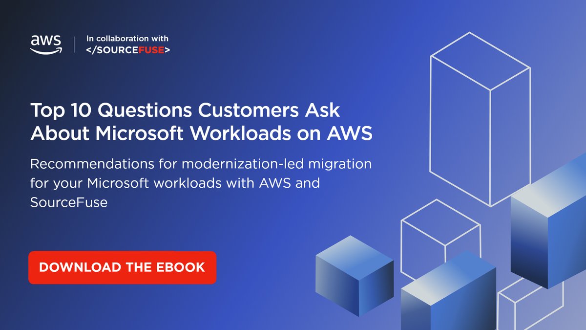 AWS and SourceFuse Ebook: 'Why Choose AWS for Microsoft Workloads in the Cloud?' has landed! Have you downloaded your copy yet? Download Now  hubs.ly/Q02hYCbk0
                       
#AWS #SourceFuse #CloudComputing #MicrosoftWorkloads #eBook #TechCollaboration