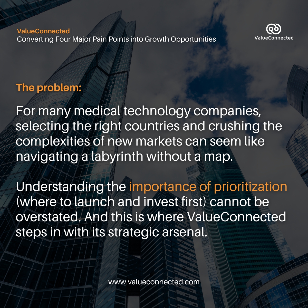 ValueConnected's tweet photo. In the dynamic landscape of global #healthcare, #lifesciences companies face multiple challenges, each requiring strategy and execution.

In this instalment we will be focus on the first major pain point: 

Paving the Path for Optimal #MarketEntry 🌍 📈 

https://t.co/dhhoxRbZ0H https://t.co/hmLjZflDrN