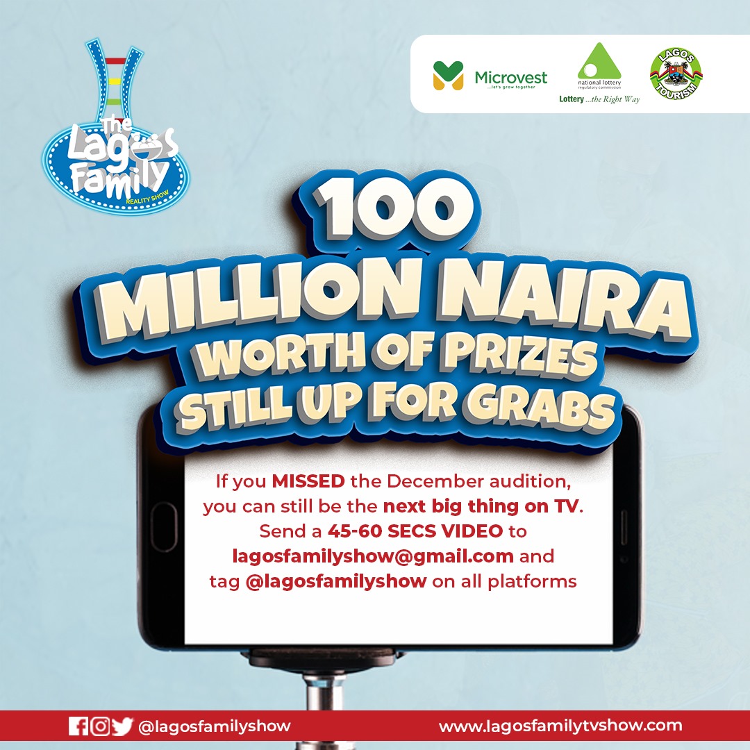 lagosfamilyshow's tweet photo. Missed the Live Auditions? No worries, you can still secure a spot. 
Upload a 45-60 secs video to lagosfamilyshow@gmail.com and tag @lagosfamilyshow on all platforms for a chance to be selected for the biggest family show.

#Lagosfamilyshow #Naira #PumpRules #OurTribeOurVibe https://t.co/VdTJp9EruN