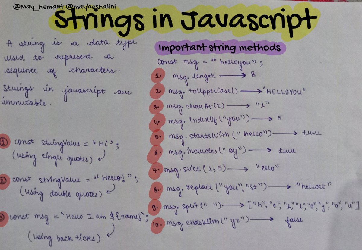 maybeshalinii's tweet photo. Javascript handmade notes🚀
