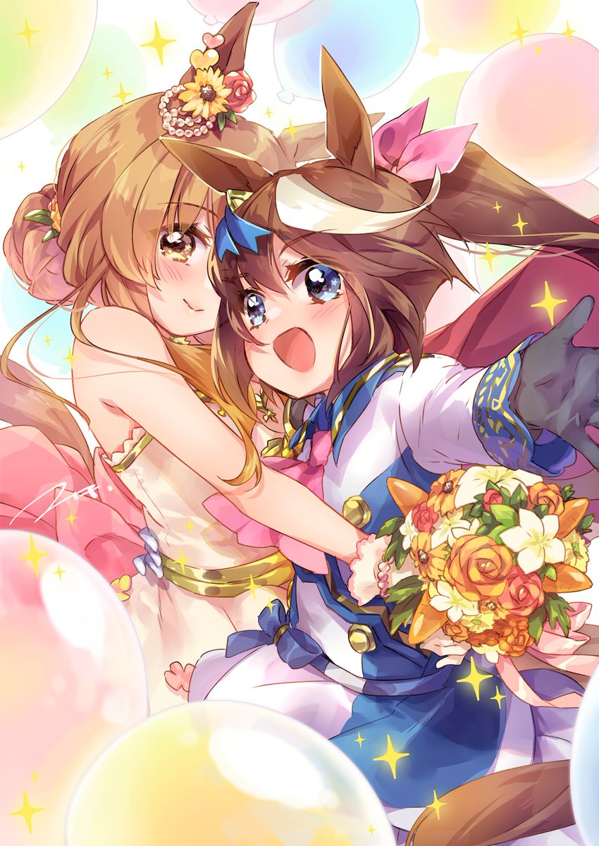 マヤノトップガン(ウマ娘) ,トウカイテイオー(ウマ娘) 「#女の子二人のイラストを貼る見た人もやる」|エイチ@「モテジョ」連載中のイラスト
