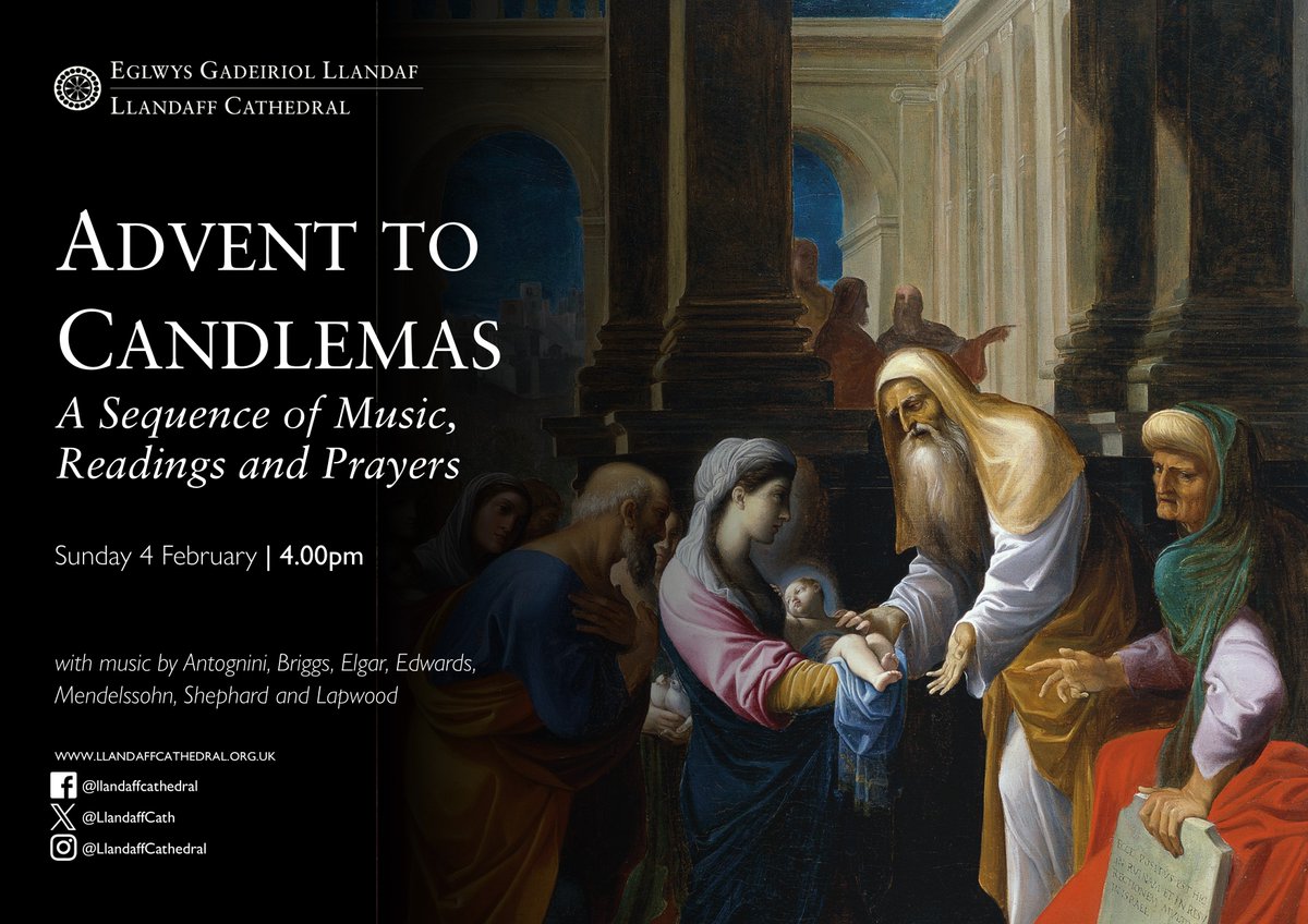 This Sunday we mark the end of the Christmas and Epiphany seasons with A Sequence of Music & Readings from Advent to Candlemas - your last chance to hear @LlandaffChoir sing some Christmas music! Join us at 4pm in the Cathedral or on our YouTube channel 🎶