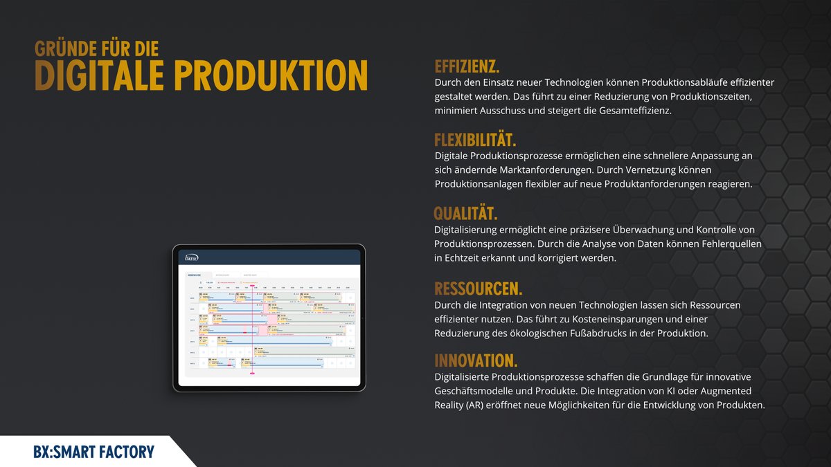 Unsere Softwarelösungen digitalisieren die gesamte Produktion. 💻 Im neuen Post geht es um die Bedeutung der digitalen Produktion. ⚙️ Noch mehr Infos gibt es auf unserer Landingpage smartfactory.batix.de. 😊 

#batix #bx #smartfactory #produktion #software #smartfactory