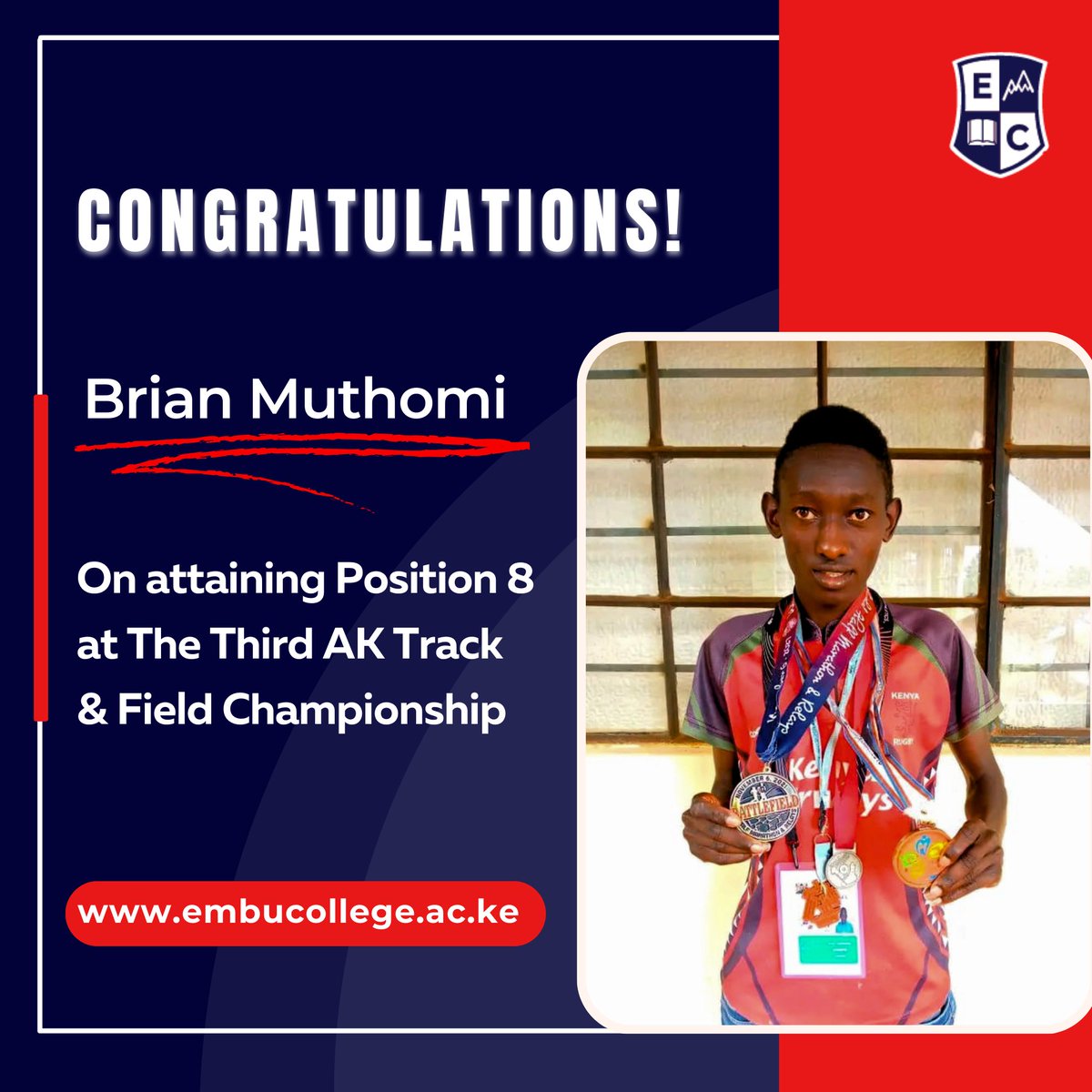 EmbuCollege's tweet image. Congratulations on your stellar performance at the Third AK Track &amp;amp; Field Championship games in Nyayo Stadium. 1500m finalist &amp;amp; landing 8th place against the world's number 5 in 5000m race.
Hats off to our top-tier athlete. #TrackSuccess #embucollege #top10 #trackskills