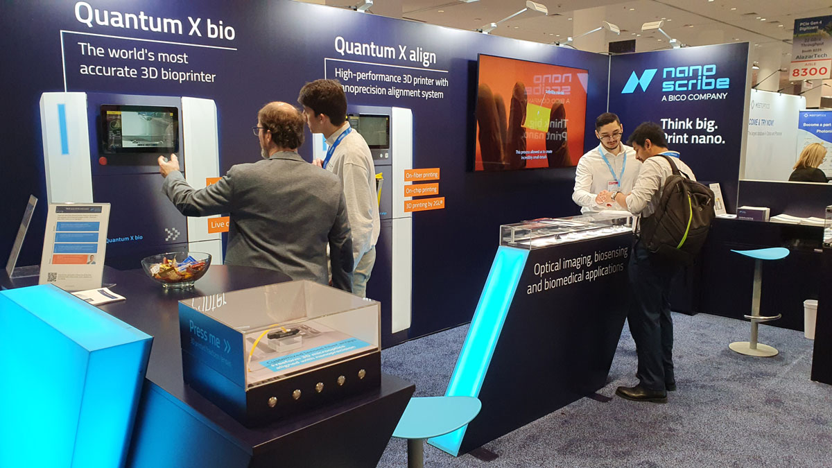 NanoscribeGmbH's tweet photo. The first day of #PhotonicsWest Expo is over, with great interest in Quantum X align & its #innovative Aligned Two-Photon Lithography (#A2PL®) technology at our booth 3241 in hall D. Can’t be in San Francisco? Check out Quantum X align details: https://t.co/tQqI3vhVsX https://t.co/y3MRXoiHCL