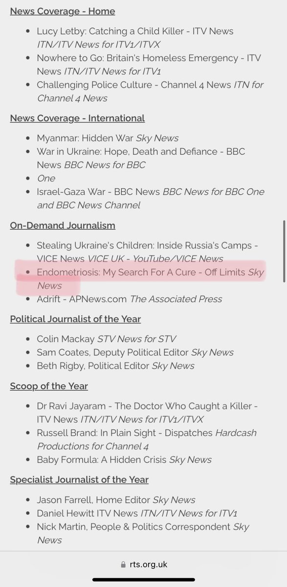 I’m so honoured to have been nominated for an #RTS award! I sometimes forget what a privilege my job is and it’s moments like this one where I’m reminded - to tell people’s stories and in this case my own is a great privilege. Congrats to everyone shortlisted!