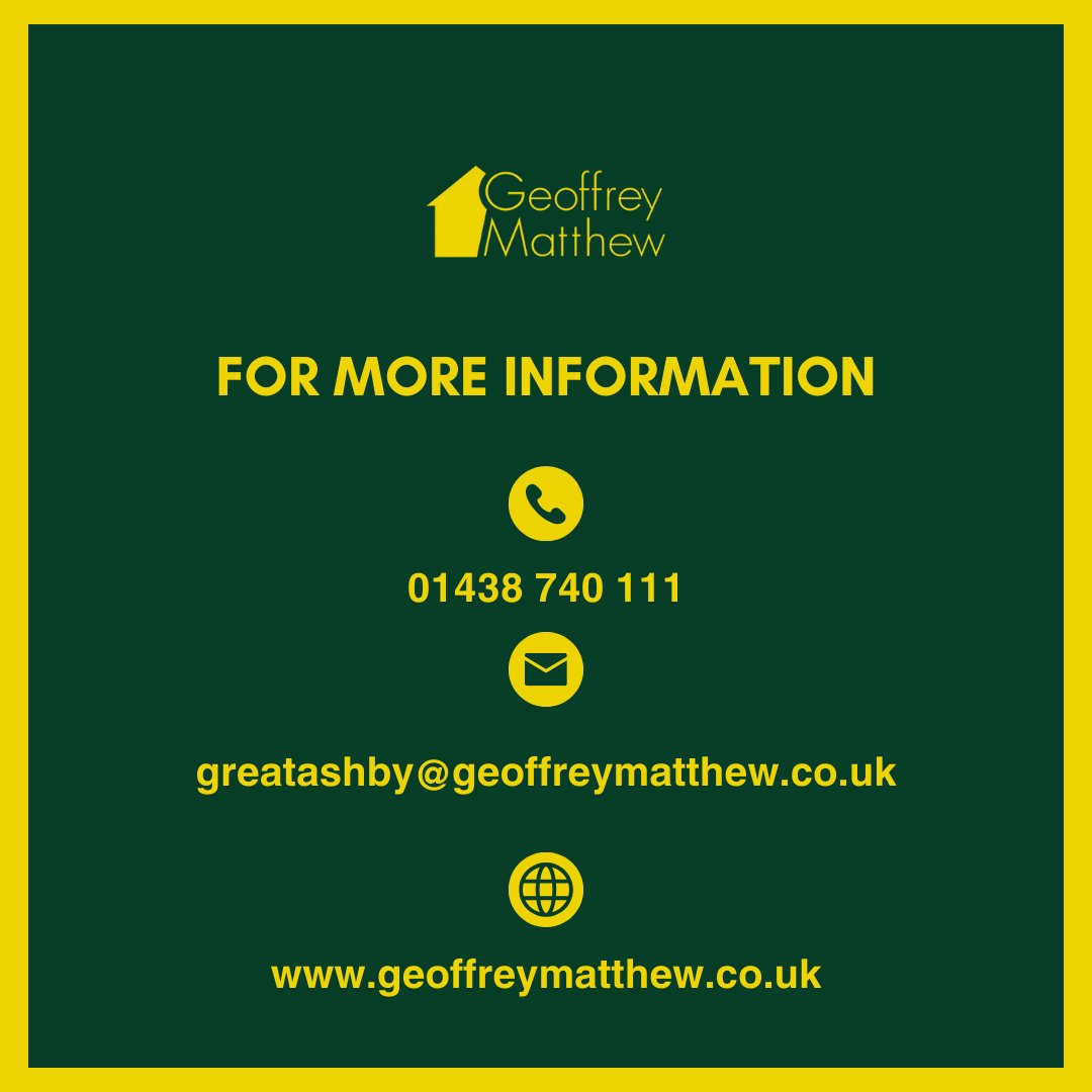 Geoffrey Matthew Estates (@geoffrey_math) on Twitter photo Chells, Stevenage dream home! Spacious 3-bed terrace, extended lounge, generous kitchen, south-facing garden, potential parking. Prime location near Tesco, and Doctors. Schedule a viewing now! 🏡
📞01438 740 111
✉️ greatashby@geoffreymatthew.co.uk Chells, Stevenage dream home! Spacious 3-bed terrace, extended lounge, generous kitchen, south-facing garden, potential parking. Prime location near Tesco, and Doctors. Schedule a viewing now! 🏡
📞01438 740 111
✉️ greatashby@geoffreymatthew.co.uk