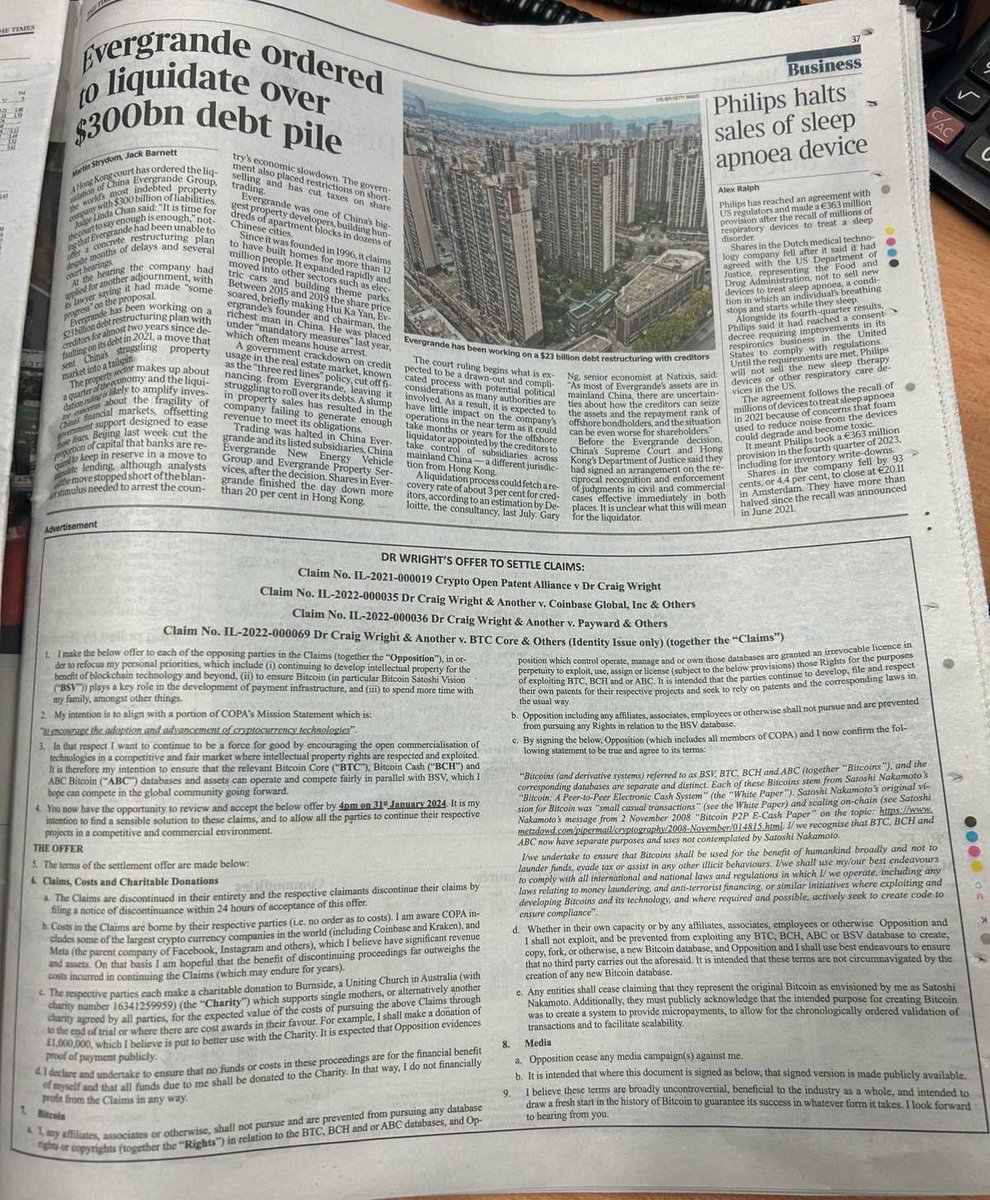 SirToshiTV's tweet photo. Notice of Dr Wright's COPA settlement claim... https://t.co/32beMvjMyu