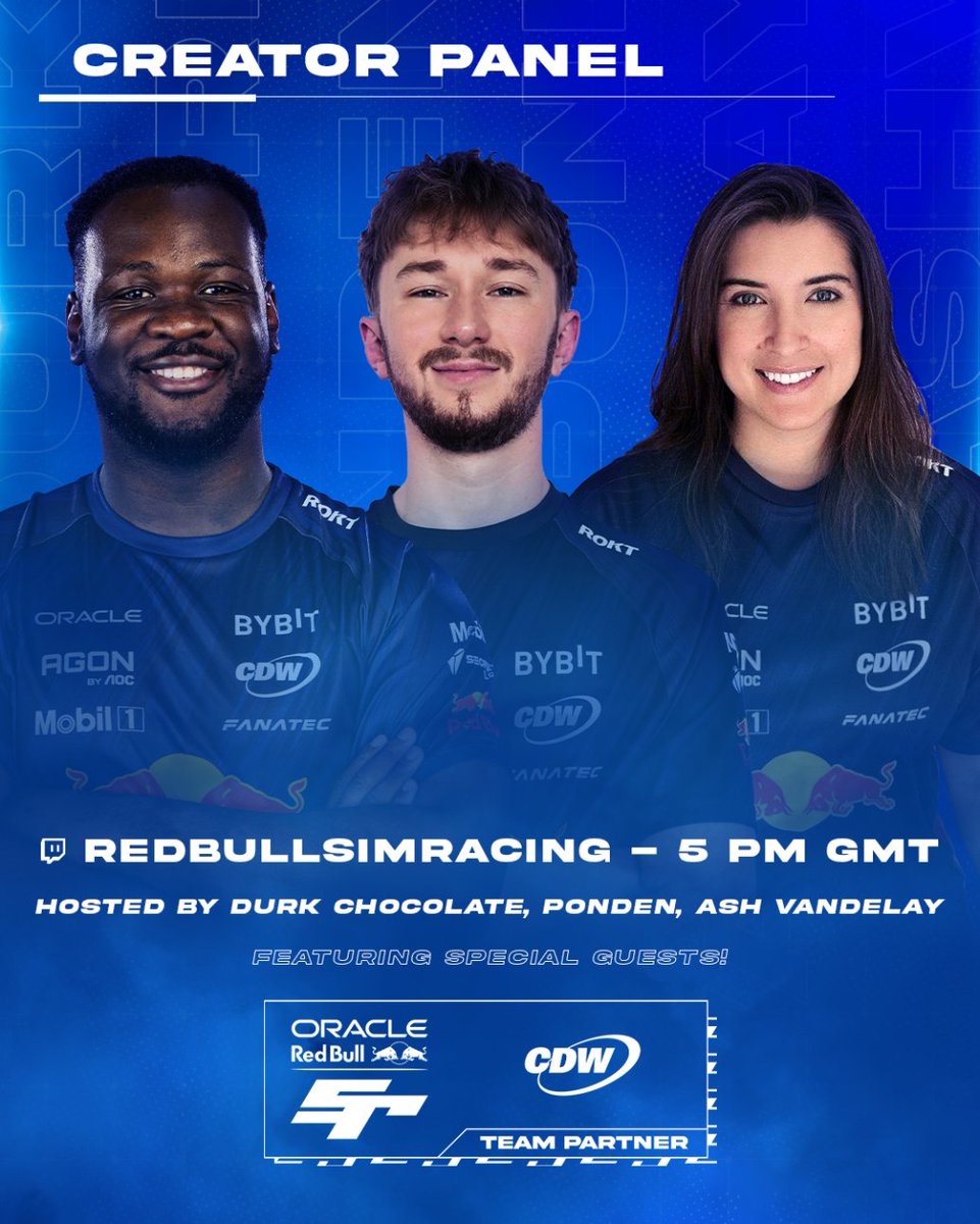 Interested in content creation? Wondering where to start in the realm of sim racing/esports? Join us at 5pm GMT today with @durk_chocolate, @Ponden_, @AshVandelay + special guests for a live Q&A and to discuss their beginnings in the space ✨️ 📺 twitch.tv/redbullsimraci…