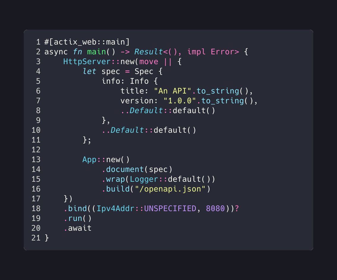 orhundev's tweet image. Here is how you can automatically generate API documentation for your Rust service! 🏗️ 🦀
🚀 apistos: Actix-web wrapper for OpenAPI 3.0 documentation generation.
⭐ GitHub: github.com/netwo-io/apist…
📚 Docs: docs.rs/apistos
#rustlang #backend #api #documentation…