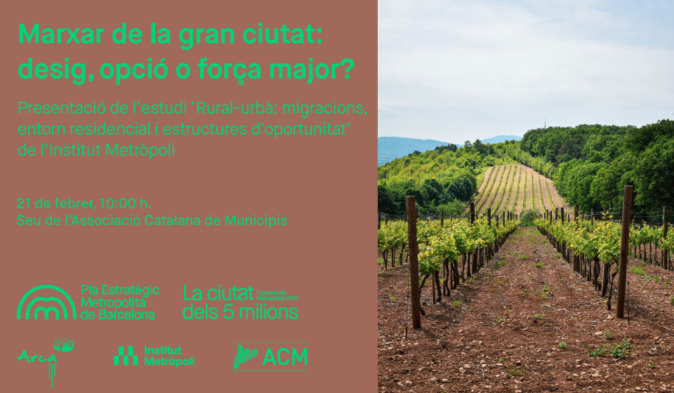 📢Tenim un febrer carregat d'activitats!

🗓️21/02: Marxar de la gran ciutat: desig, opció o força major?

🚜Presentació de l'estudi 'Rural-urbà: migracions, entorn residencial i estructures d'oportunitat' d'<a href="/InstMetropoli/">Institut Metròpoli</a> 

🔗Més informació i inscripcions: bit.ly/49cGc3u