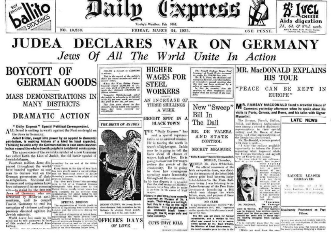 wayotworld's tweet photo. Judea declares war on Germany - SIX years before the start of WW2. https://t.co/3j1kZpWMcd