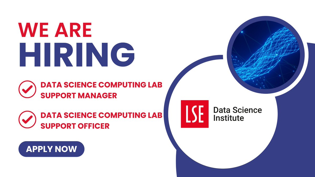 🖥️ JOB ALERT 🖥️ Come and work for the DSI! To support research computing across @LSEnews and provide support for the DASCL computing resources we are seeking: - Data Science Computing Lab Support Officer - Data Science Computing Lab Support Manager lse.ac.uk/DSI/Jobs