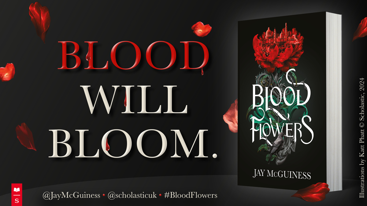 scholasticuk's tweet photo. The debut dystopian fantasy from @JayMcGuiness is officially out TOMORROW 🥀

#BloodFlowers is a story of love, witchcraft, betrayal and murder, out 1st February. https://t.co/y8IcNpHYJc