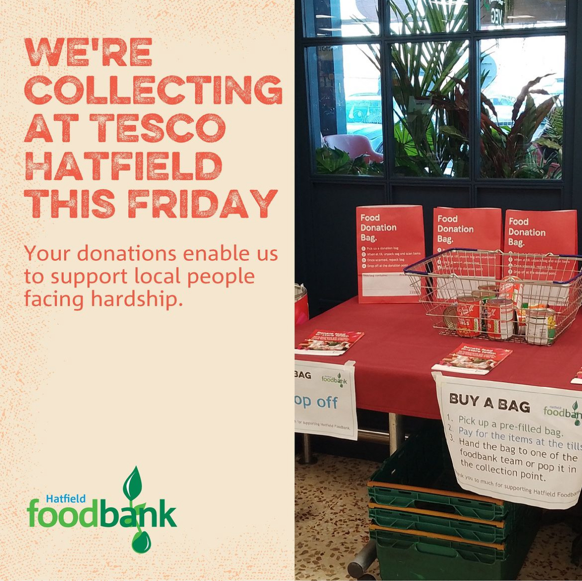 Hatfield Food Bank will be collecting this Friday at Tesco. 
Can you donate a couple of item during your shop? Your items will go towards helping another family or individual currently struggling. 

#WelwynHatfield