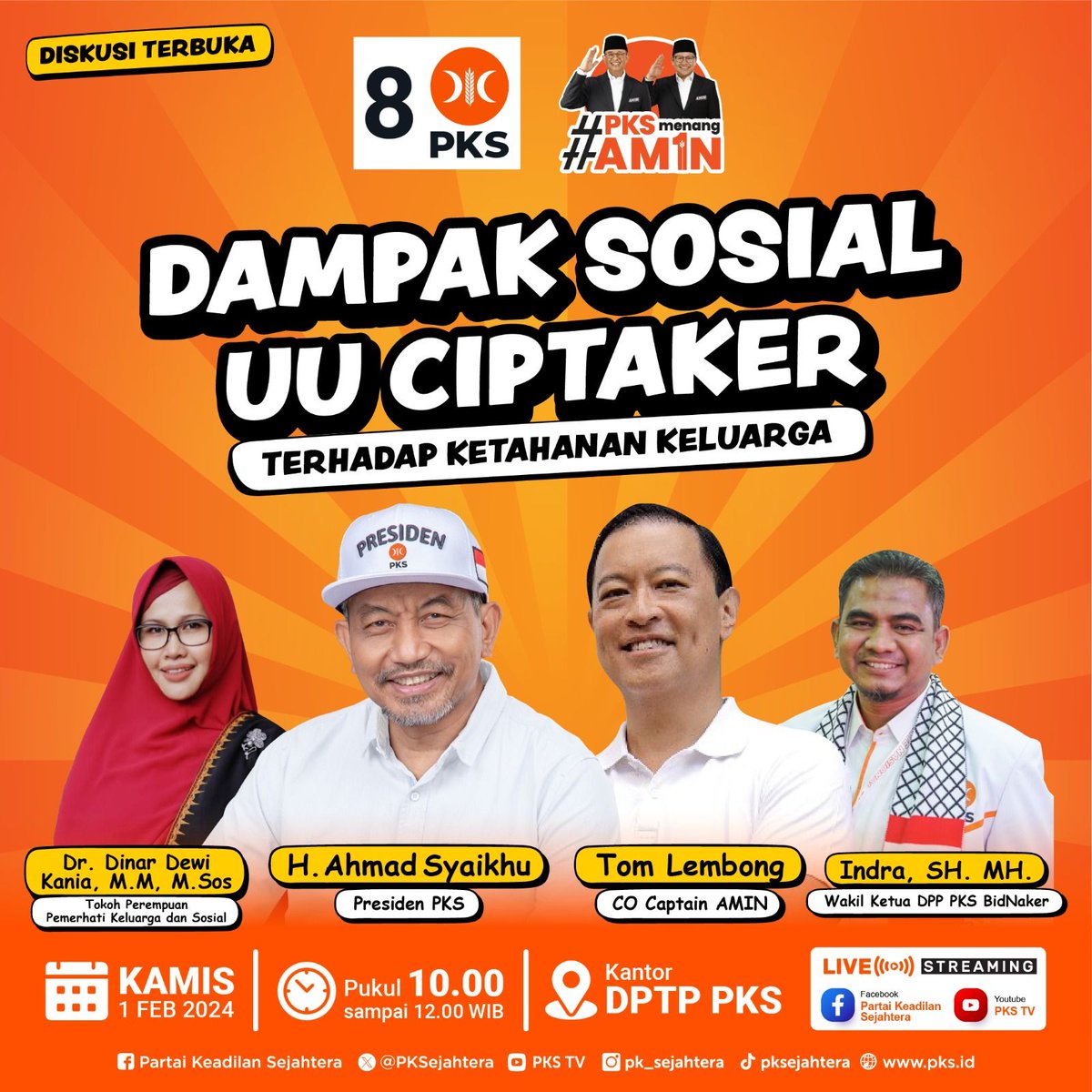DISKUSI TERBUKA UU CIPTAKER

Acara akan berlangsung pada : 
🗓️ Kamis, 1 Februari 2024
🕖 Pukul 10.00 s.d 12.00 WIB

🎥 Ikuti melalui LIVE STREAMING:
YouTube: PKS TV
