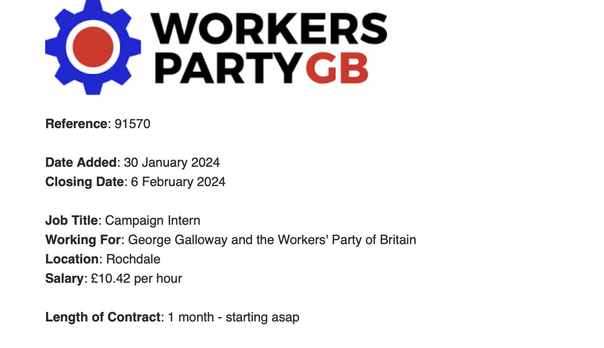 a stunning opportunity arises – be George Galloway's minimum wage intern, for a month