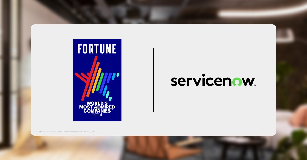ServiceNow's tweet photo. The real admiration belongs to our employees, customers, and partners.
 
More on what being named a @Fortune World’s Most Admired Company means to us: https://t.co/hSZCTjJWjy https://t.co/5bsrnJZna6