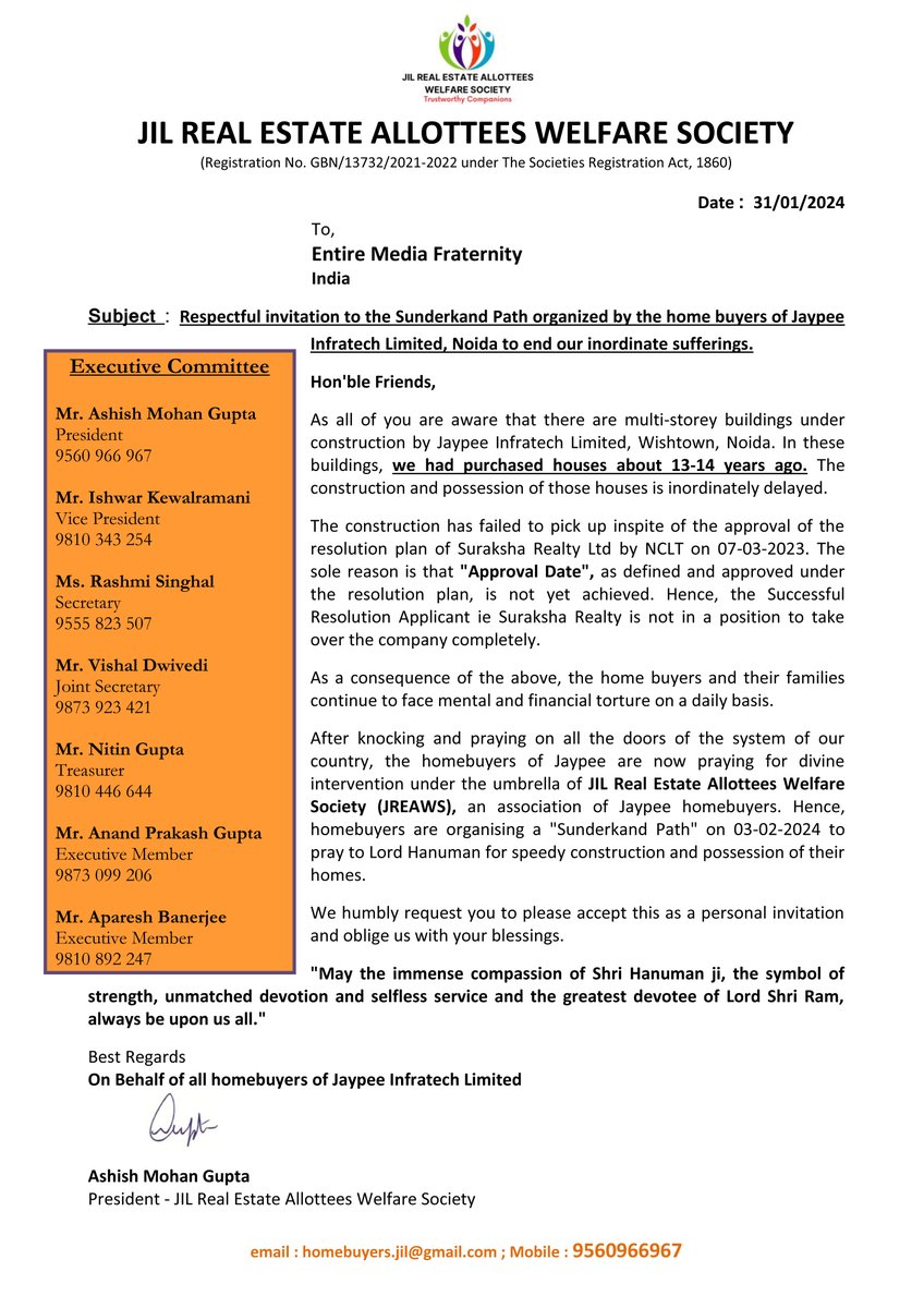 ashmg2000's tweet image. Sharing details of a unique protest by Jaypee homebuyers in Noida.

Date: Saturday, 3 February 2024
Time: 10.30 am to 3 pm

Kindly join us for Pooja and Prasad
@pen2laxmi @Smita_Sharma @smitaprakash   @SreenivasanJain @RukmaniBehera2 @_pallavighosh    @jitendrasinghrr @suhasinih…