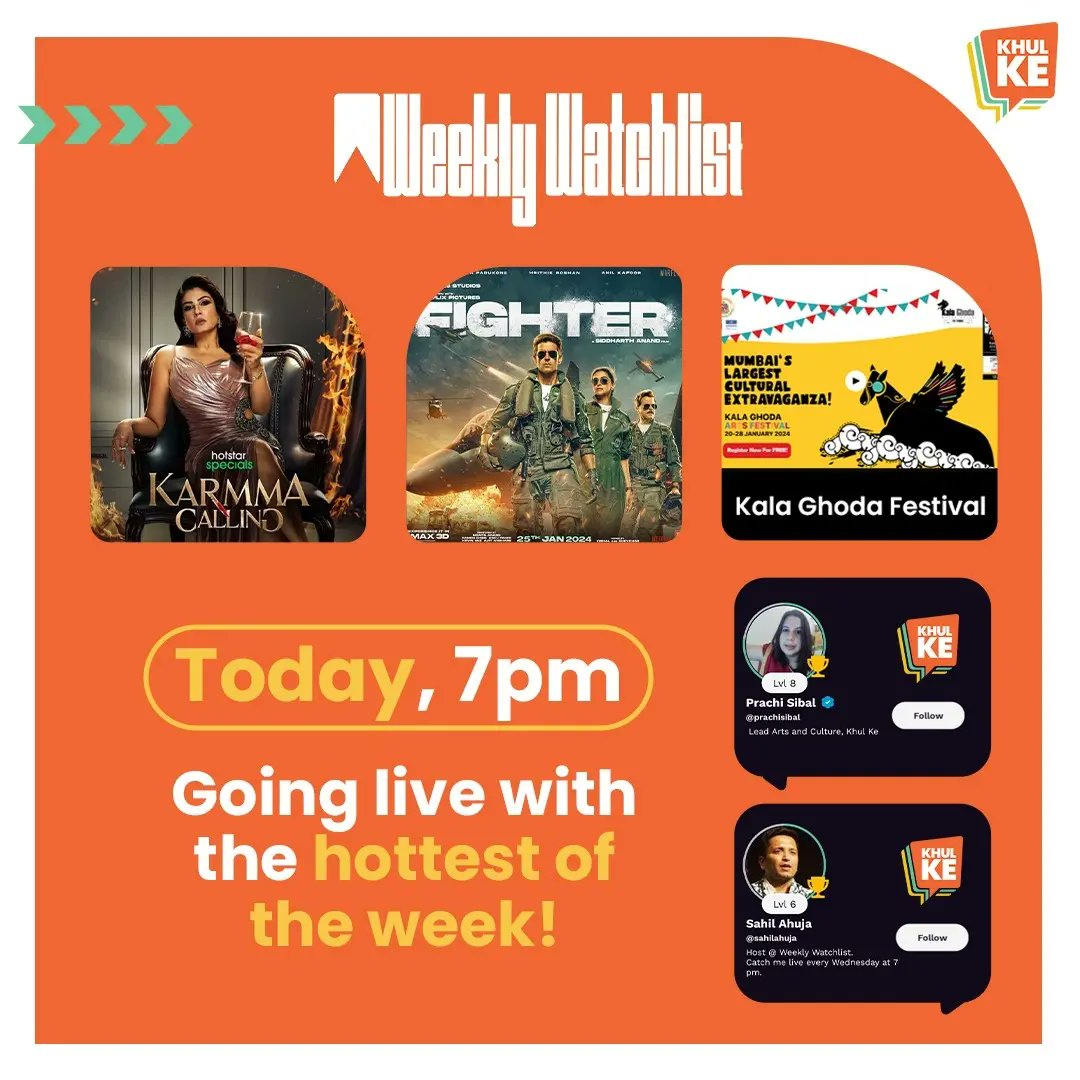 kkroundtables's tweet image. Catch our #WeeklyWatchlist  hosts LIVE at 7 pm, today on #KhulKe 

Get ready to plan your calendar with a new set of exciting #film, #theatre and #OTT recommendations.

🔗khulke.com/roundtable?id=…