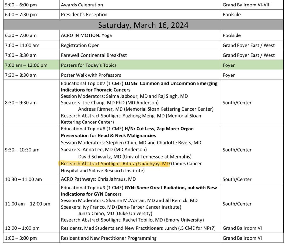 Getting to share the stage with few of the biggest names in #radonc! Thanks to @ACRORadOnc and my mentors @EmileGogineni @DukagjinBlakaj. Stay tuned for the results of our study looking at Quadshot radiation + #immunotherapy for advanced head & neck #cancer 📈 📊