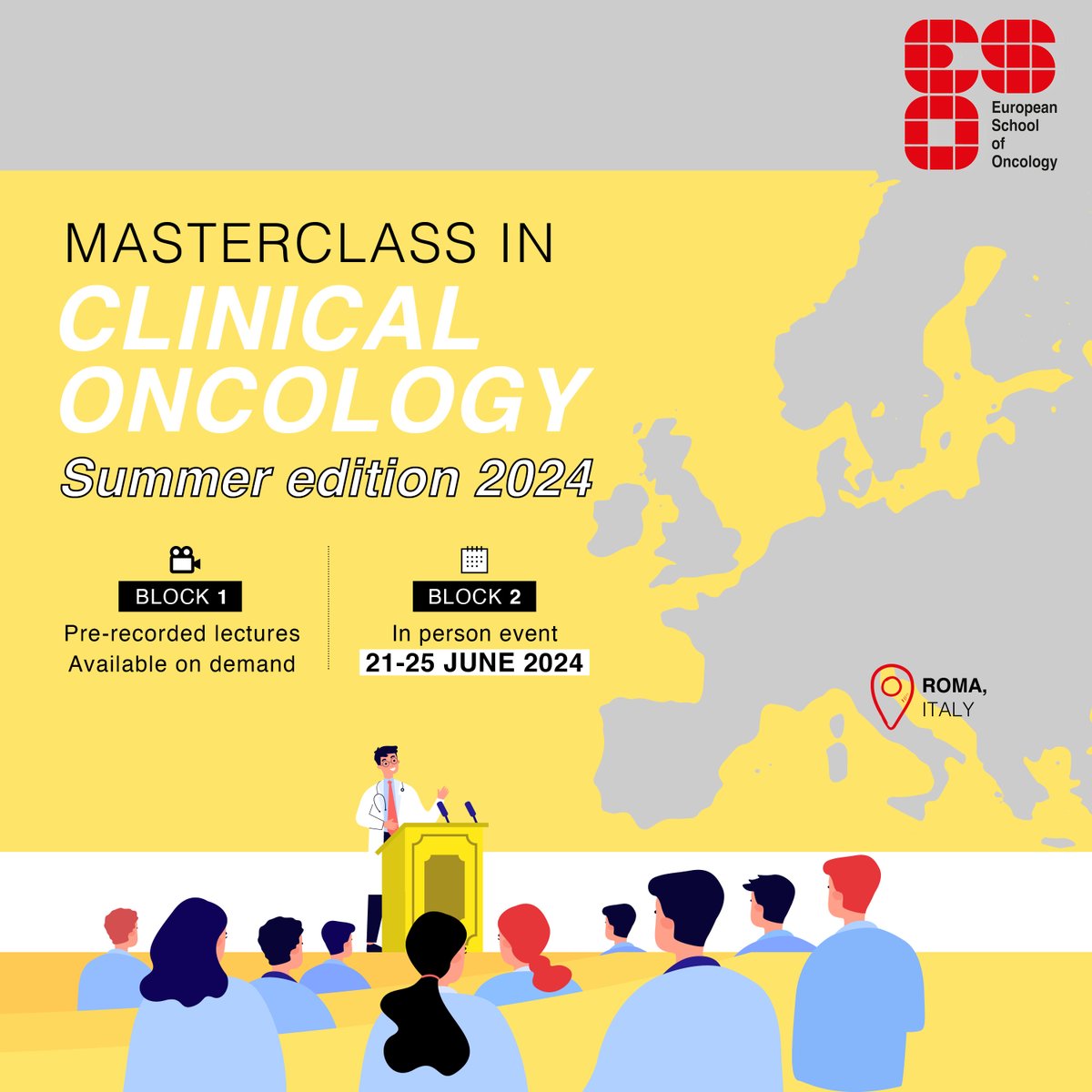 ESOncology's tweet photo. The ESO Masterclass - Summer Edition is your chance to experience a full immersion, clinically-oriented event that will train you in the treatment of tumours from a multidisciplinary perspective.
APPLY NOW โก๏ธ https://t.co/LdkNDQSRI7
#ESOncology #ESOexperience #oncologyeducation https://t.co/74ccbKoIPF
