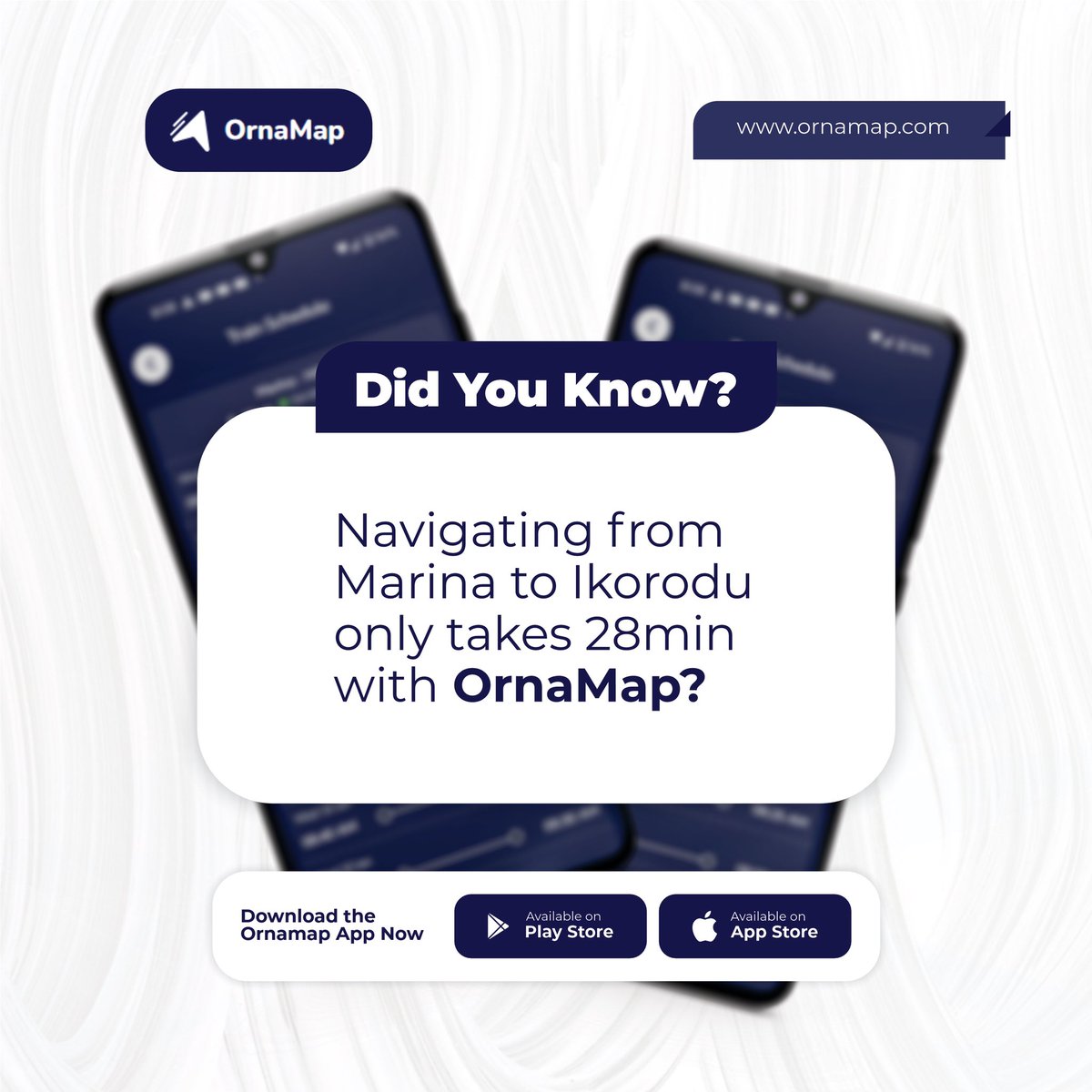 ornamapapp's tweet photo. Imagine navigating Lagos with ease, real-time schedules at your fingertips, and confidence in every stride. OrnaMap makes it reality. 

Download and discover the freedom of seamless commutes. 
#ExploreLagos #OrnaMap #instablog #explorepage #transport #travel #transportation https://t.co/rffP2GGIJk