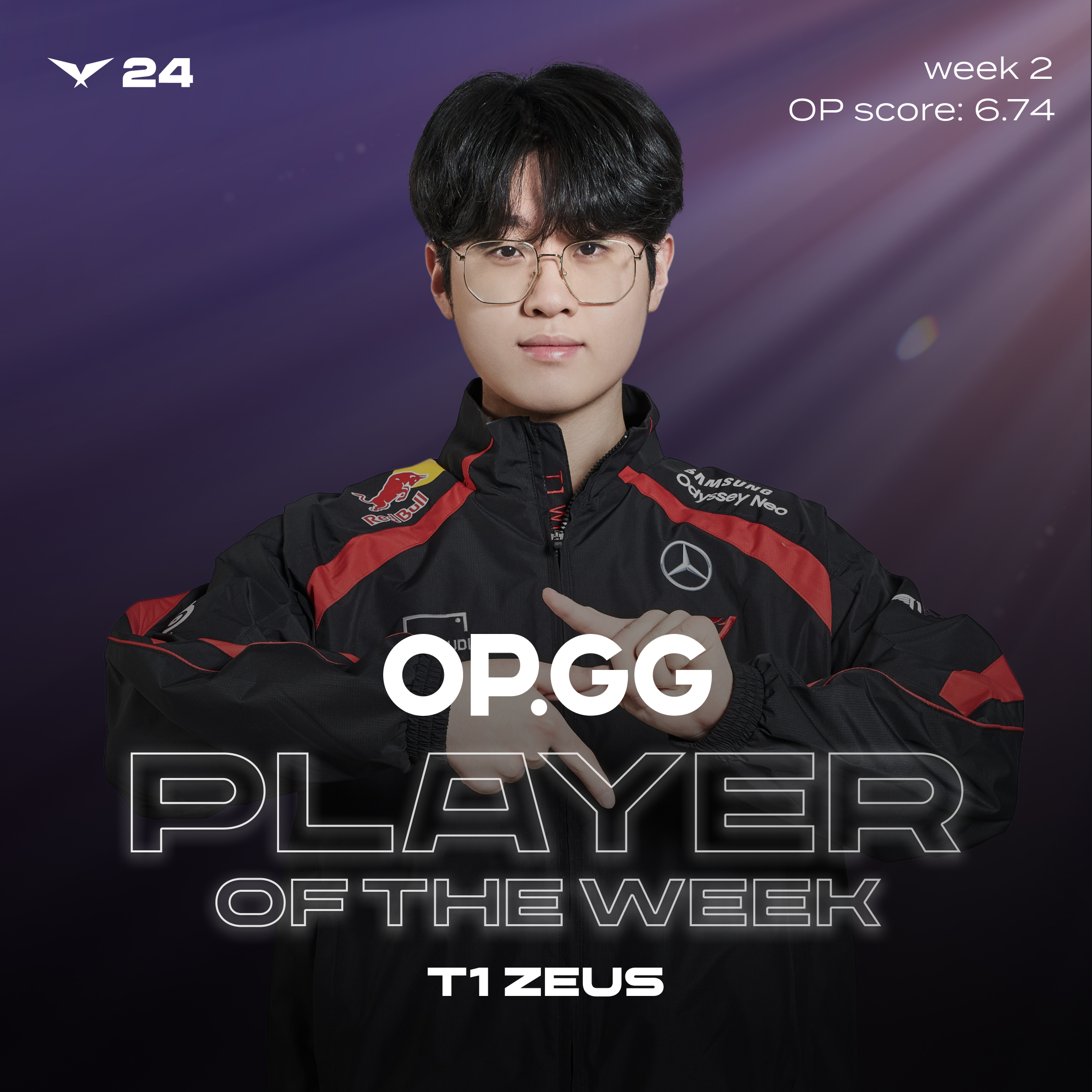 OP.GG on X: 🏆 Congratulations! The 2nd  Player of  the Week is T1 Zeus! 🏆 Stay tuned for an exclusive Zeus selfie, set to be  revealed only on  SNS next